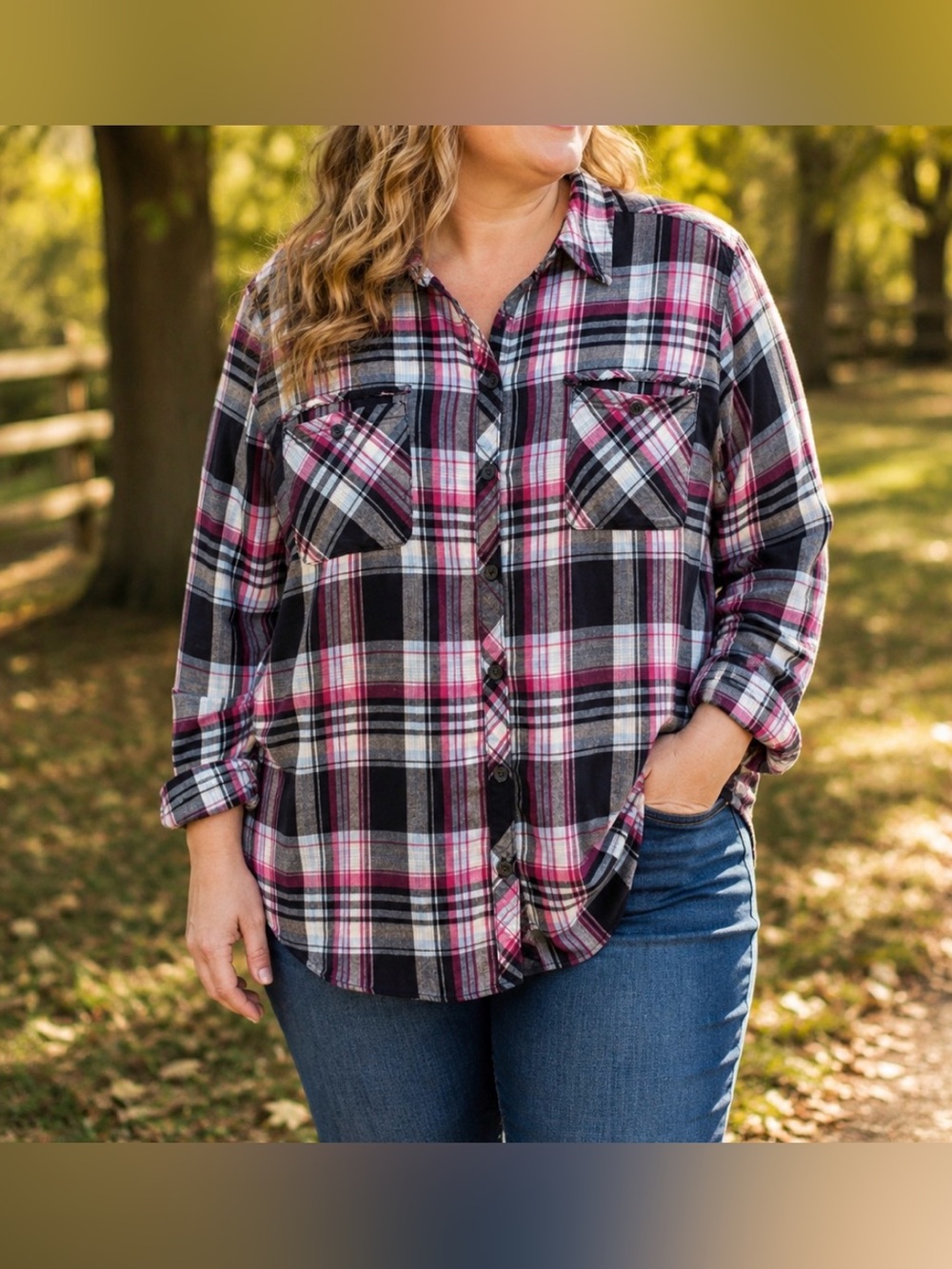 Vintage Croft & Barrow Plaid Flannel Shirt XXL Burgundy Navy Gray Button Front